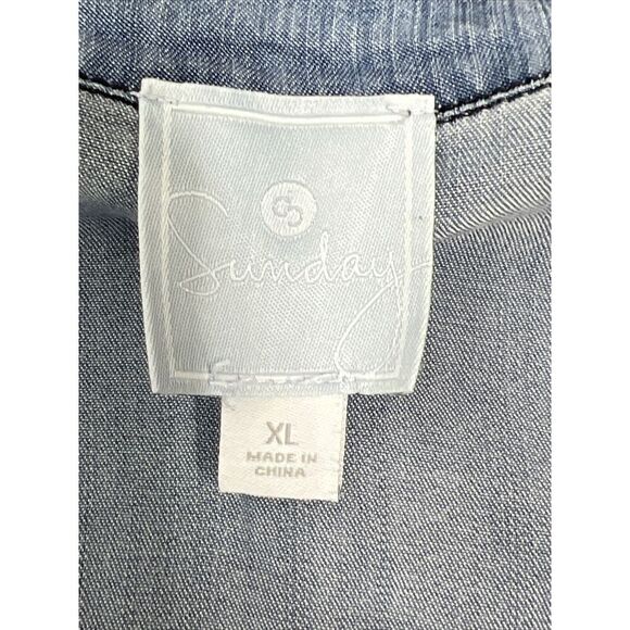 SUNDAY BLUE CHAMBRAY LYOCELL CINCH WAIST FULL ZIP LIGHTWEIGHT UTILITY JACKET XL - Picture 10 of 15